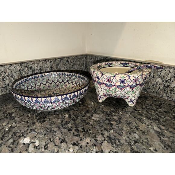 Javier Servin Mexico Talavera Soup Serving Bowl w/ Ladle & Underplate - Picture 11 of 12